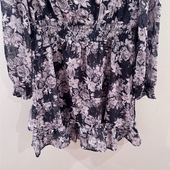 Dizzy Lizzy Black Floral Faux Wrap Ruffle Dress Large NEW Sheet Mesh Shiny Goth - Picture 6 of 6